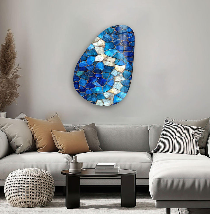 Asymmetrical Oval Blue Stained Glass Wall Art glass image printing, glass prints from photos