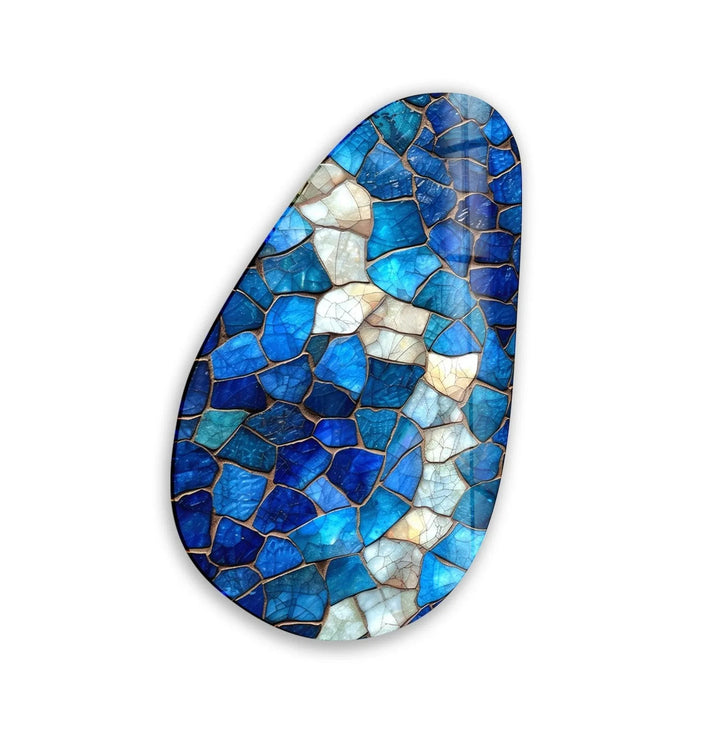 Asymmetrical Oval Blue Stained Glass Wall Art large glass photo prints, glass wall photos