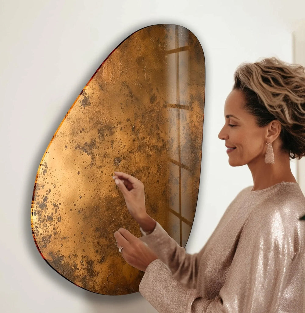 Asymmetrical Oval Bronze Abstract Glass Wall Art glass pictures for Wall, glass prints wall art