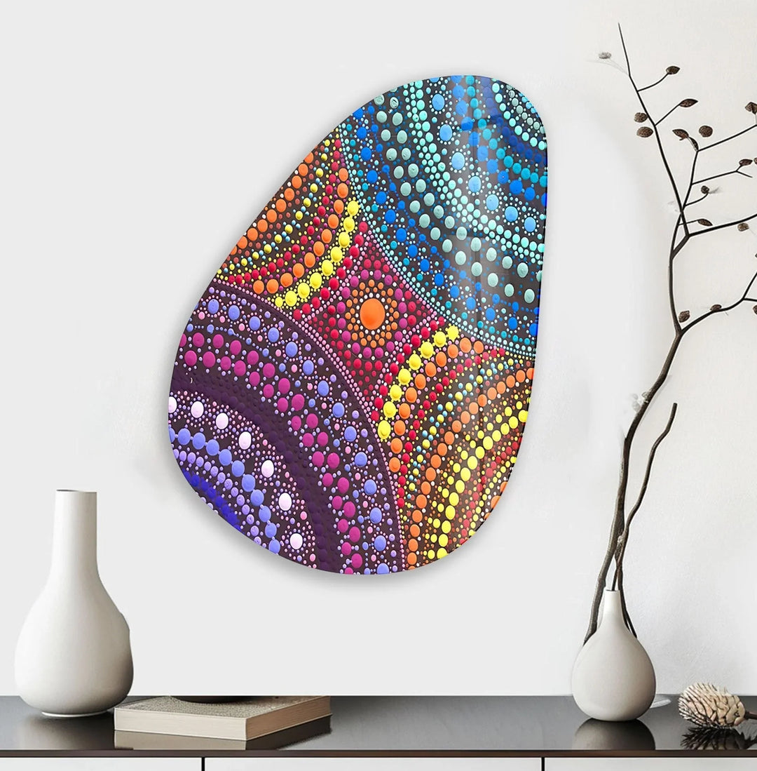 Asymmetrical Oval Colored Mosaic Design Glass Wall Art glass art painting, glass art for the Wall