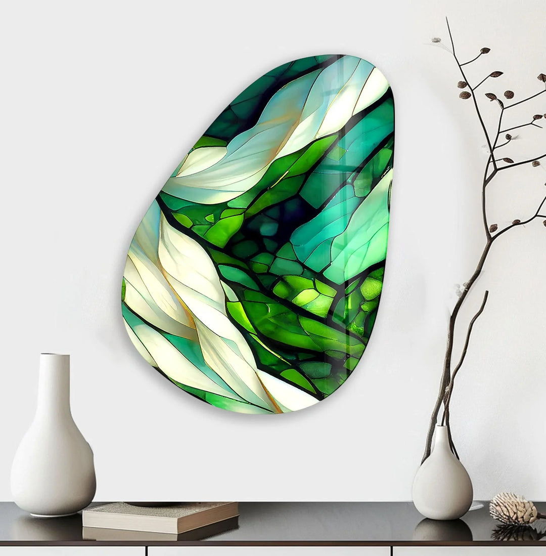 Asymmetrical Oval Green Fractal Glass Wall Art custom glass pictures, glass art prints