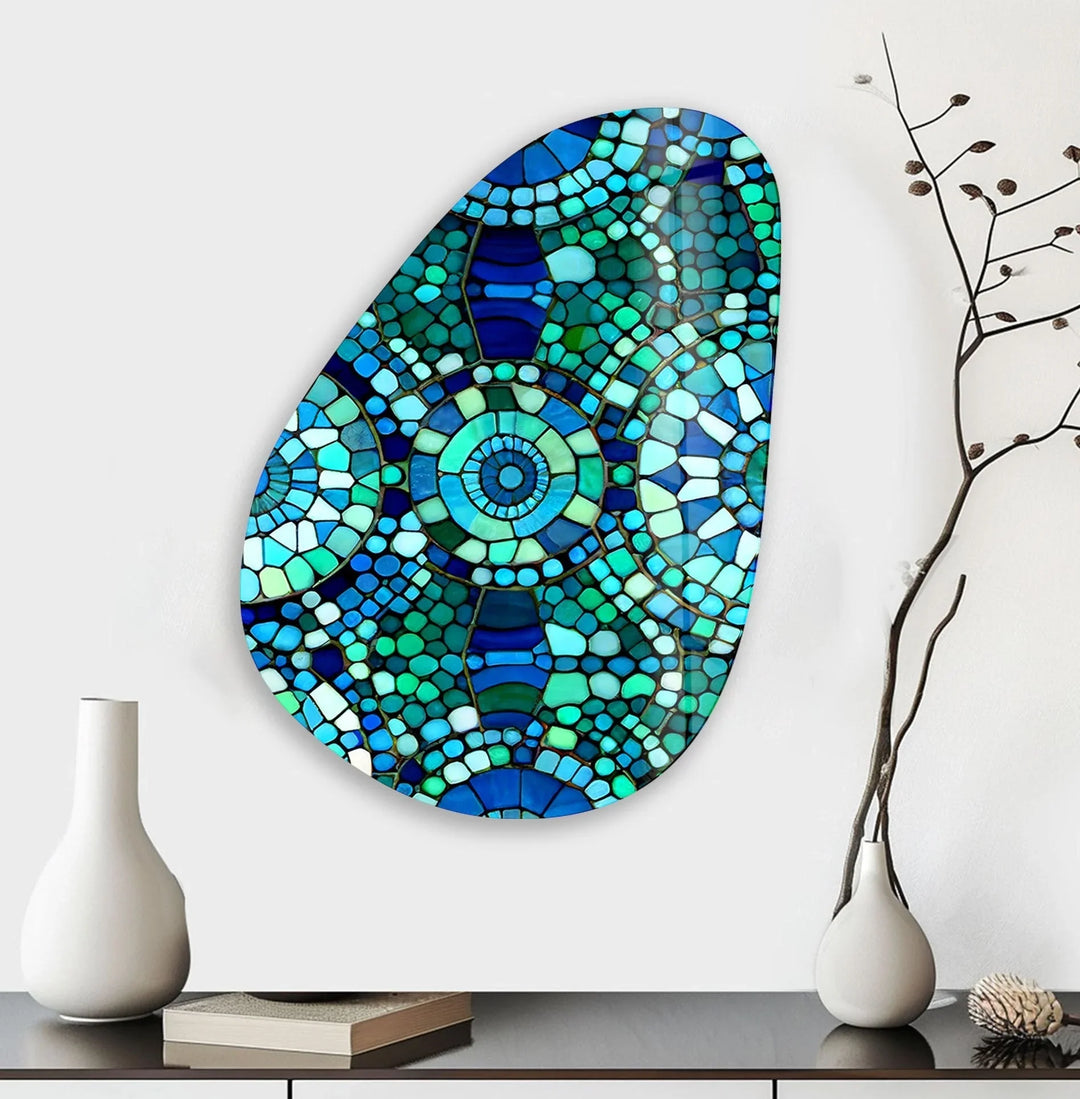 Asymmetrical Oval Green Mosaic Design Glass Wall Art glass wall decor, glass wall art decor