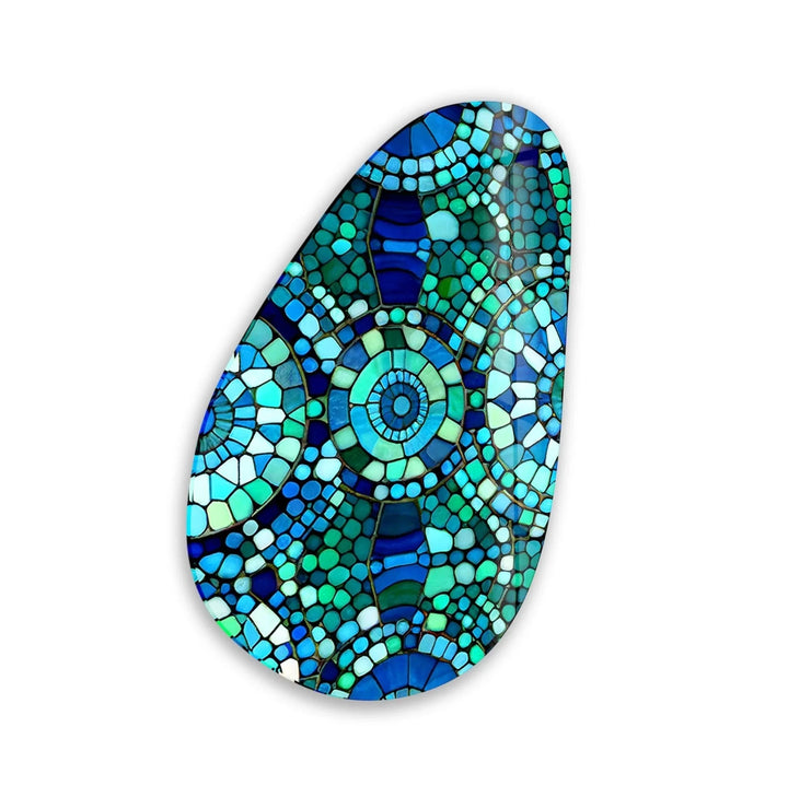Asymmetrical Oval Blue Mosaic Design Glass Wall Art art glass wall art, glass wall art pictures
