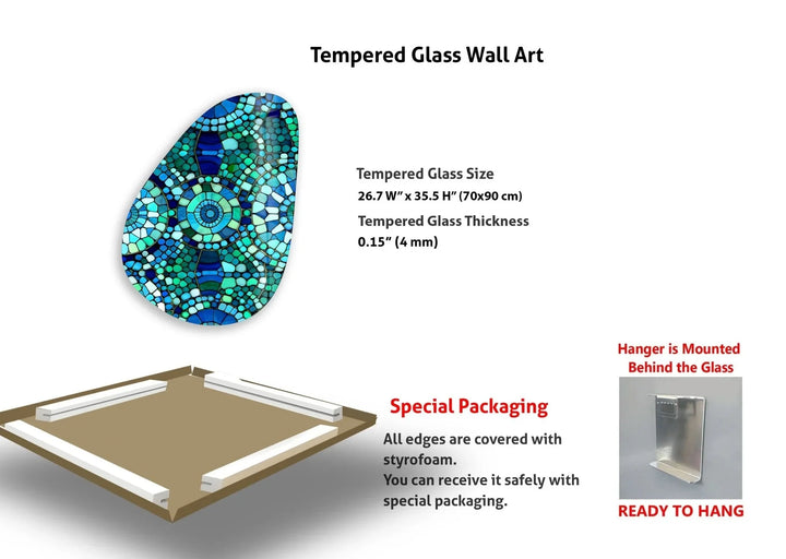 Asymmetrical Oval Green Mosaic Design Glass Wall Art - MyPhotoStation