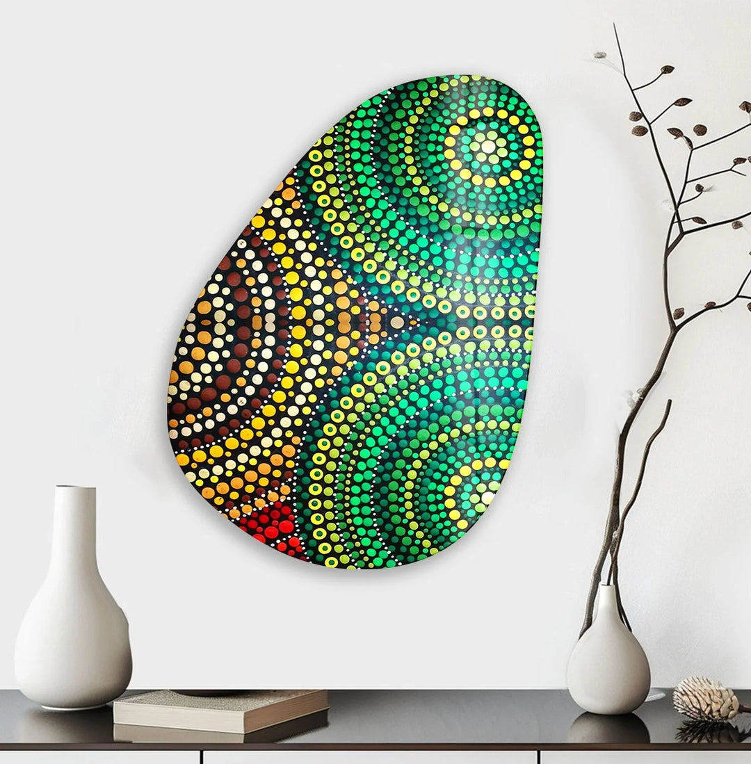 Asymmetrical Oval Mosaic Design Green Glass Wall Art glass art painting, glass art for the Wall