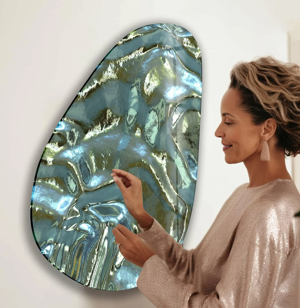 Asymmetrical Oval Shiny Abstract Glass Wall Art glass art painting, glass art for the Wall