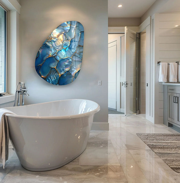 Asymmetrical Oval Shiny Cracked Glass Wall Art large glass photo prints, glass wall photos