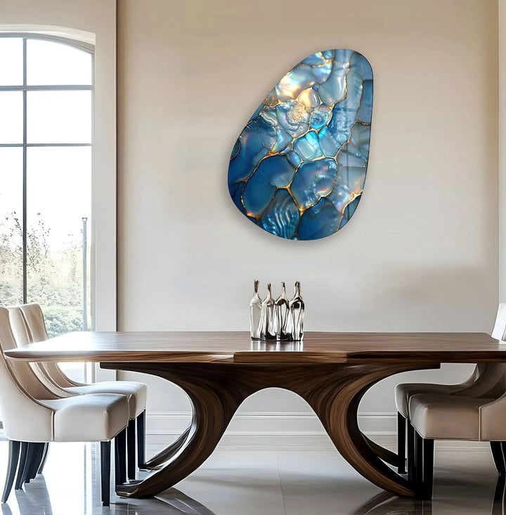 Asymmetrical Oval Shiny Cracked Glass Wall Art glass pictures for Wall, glass prints wall art