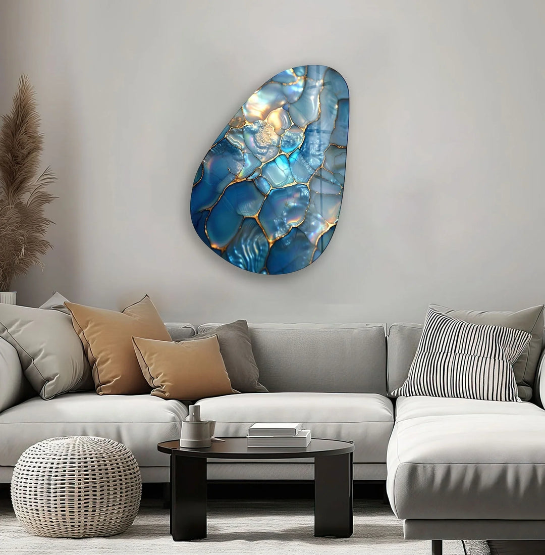 Asymmetrical Oval Shiny Cracked Glass Wall Art custom glass pictures, glass art prints