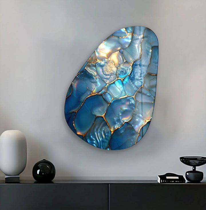 Asymmetrical Oval Shiny Cracked Glass Wall Art photo print on glass, prints on glass wall art