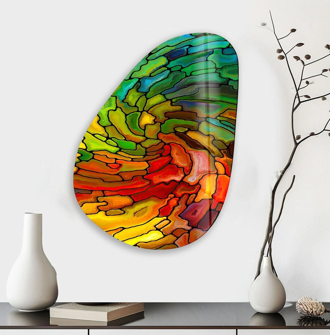 Asymmetrical Oval Stained Colorful Glass Wall Art glass wall decor, glass wall art decor
