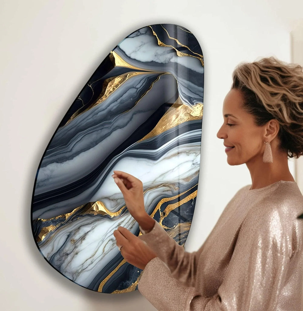 Asymmetrical Oval White Black Details Glass Wall Art art glass wall art, glass wall art pictures