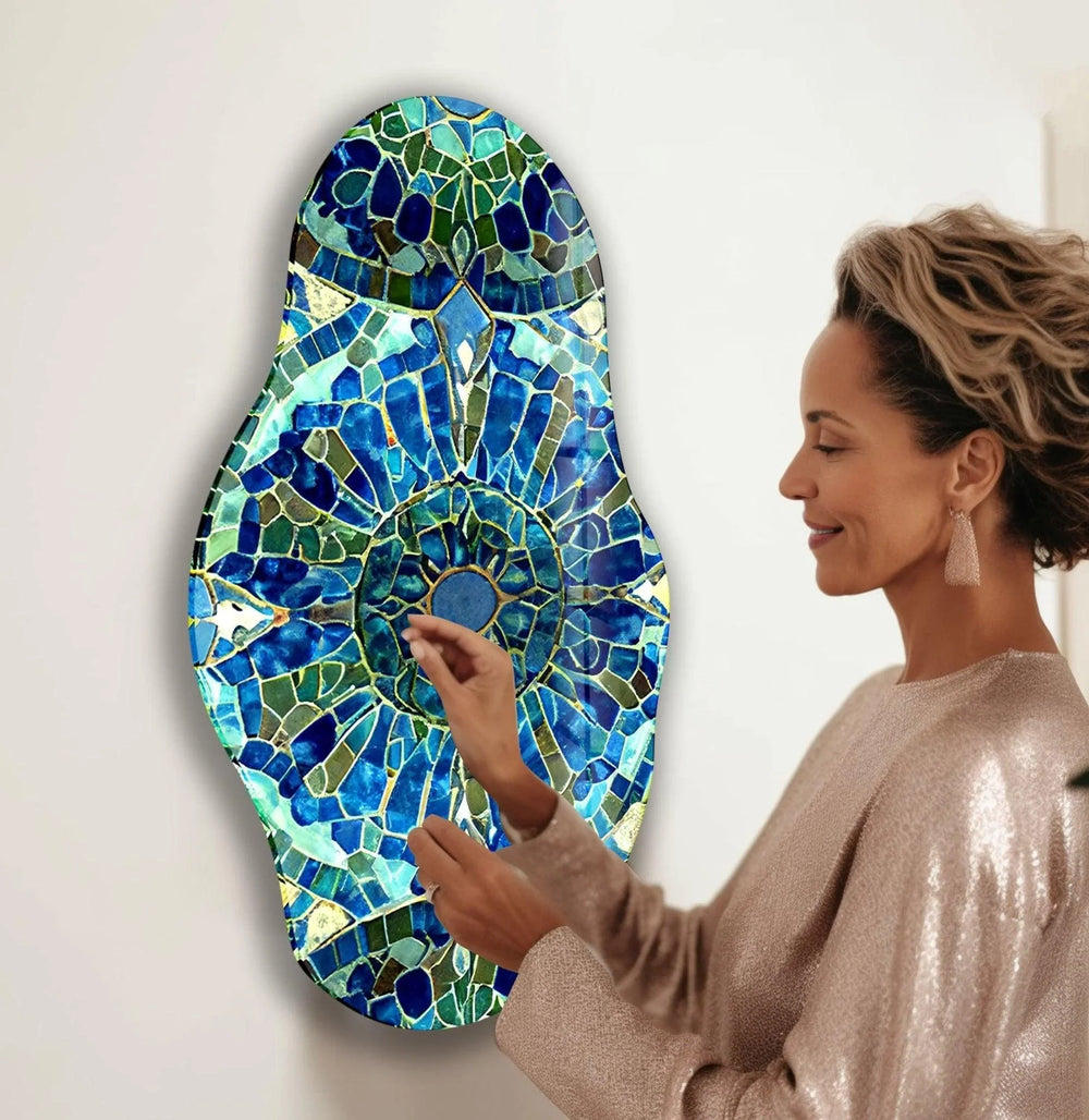 Asymmetrical Blue Mosaic Glass Wall Art glass wall decor, glass wall art decor