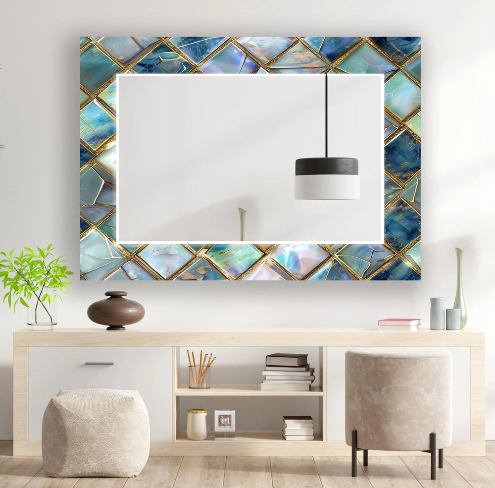 Turquoise Geometric Wall Mirror Red Mirror