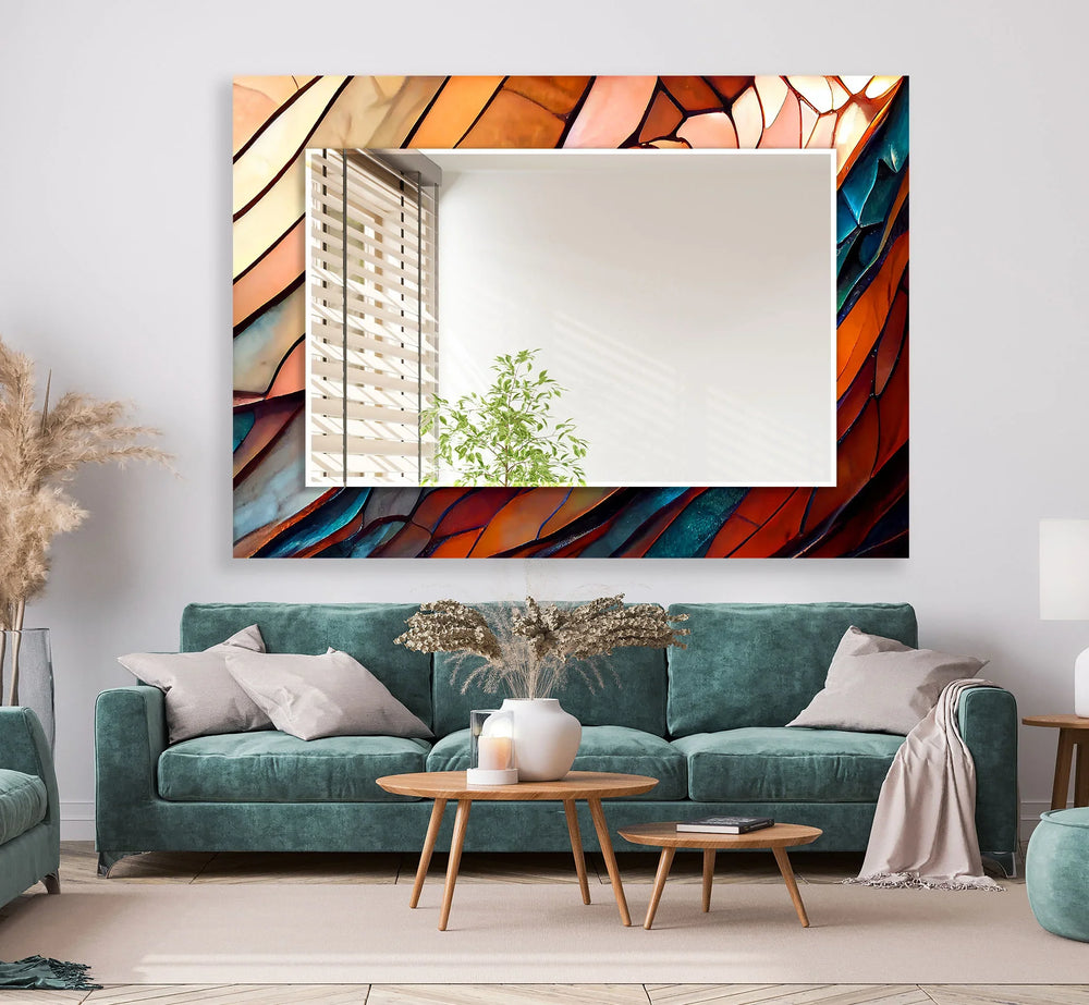 Amber Flame Glass Wall Mirror – Abstract Stained Frame - MyPhotoStation