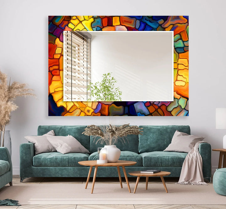 Yellow & Red Stained Wall Mirror mirror black