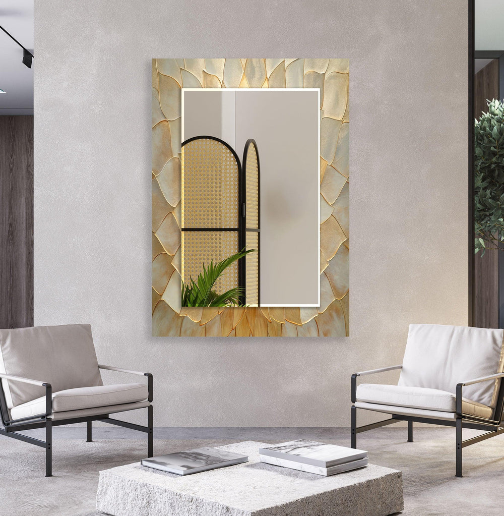 Beige Leaf Patterned Wall Mirror Small Mirror