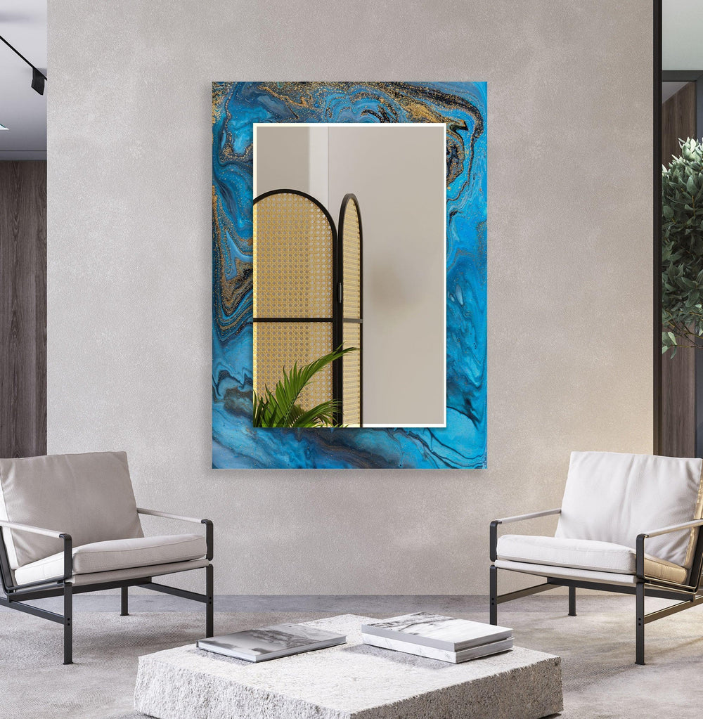 Blue Golden Epoxy Design Wall Mirror Bedroom Wall Mirror