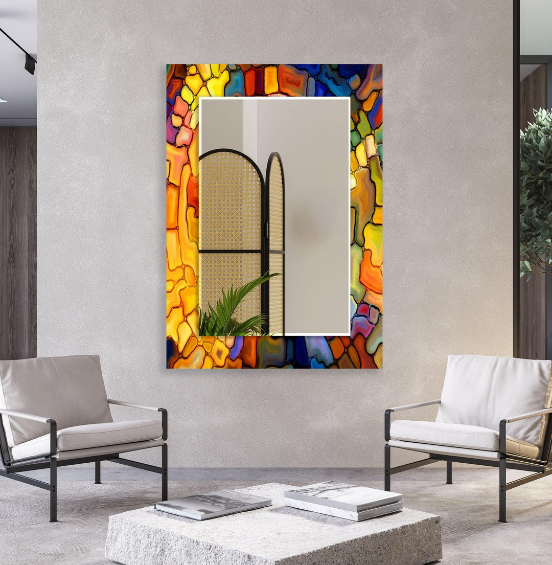 Yellow & Red Stained Wall Mirror Red Wall Mirror