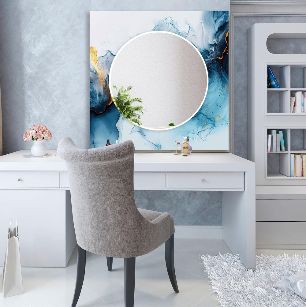 Blue Alcohol Ink Abstract Wall Mirror lighted mirror