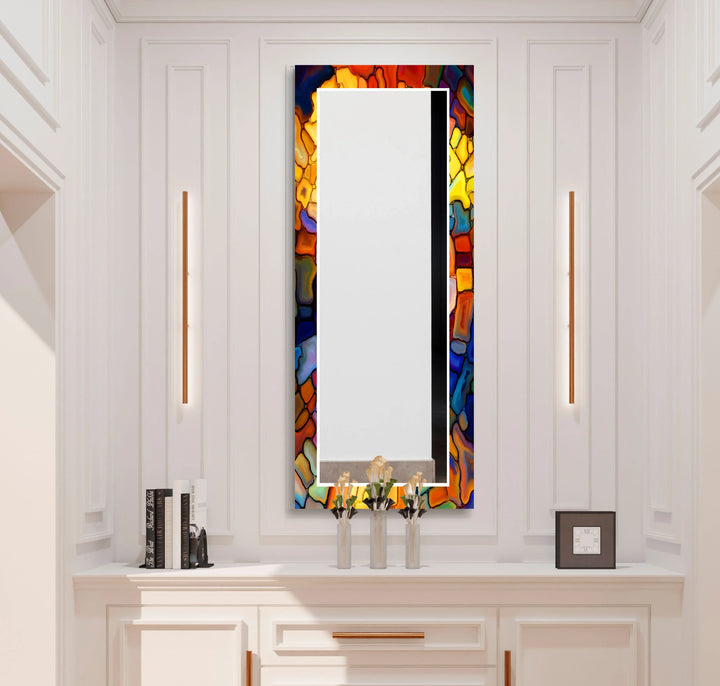 Yellow & Red Stained Wall Mirror Stained Glass Wall Mirror