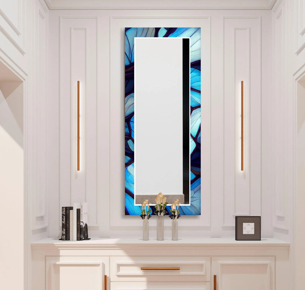 Blue and White Stained Wall Mirrors big mirror