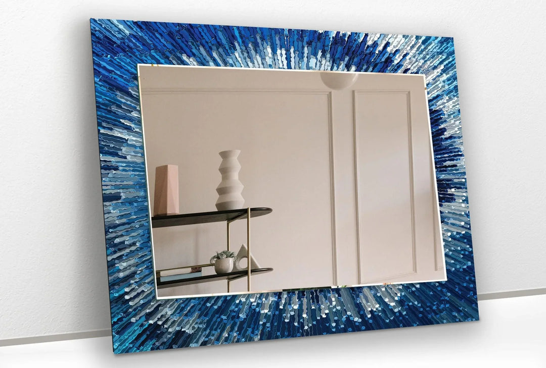 Blue White Splash Round Wall Mirror backlit mirror