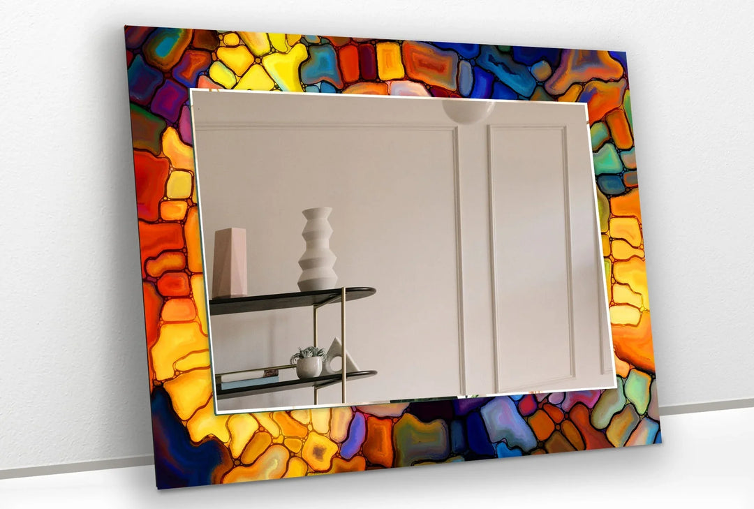 Yellow & Red Stained Wall Mirror Mosaic Wall Mirror