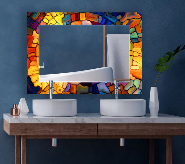 Yellow & Red Stained Wall Mirror Green Wall Mirror