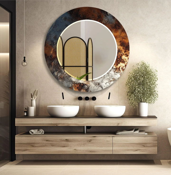 Bronze & Silver Abstract Wall Mirror Round Wall Mirror