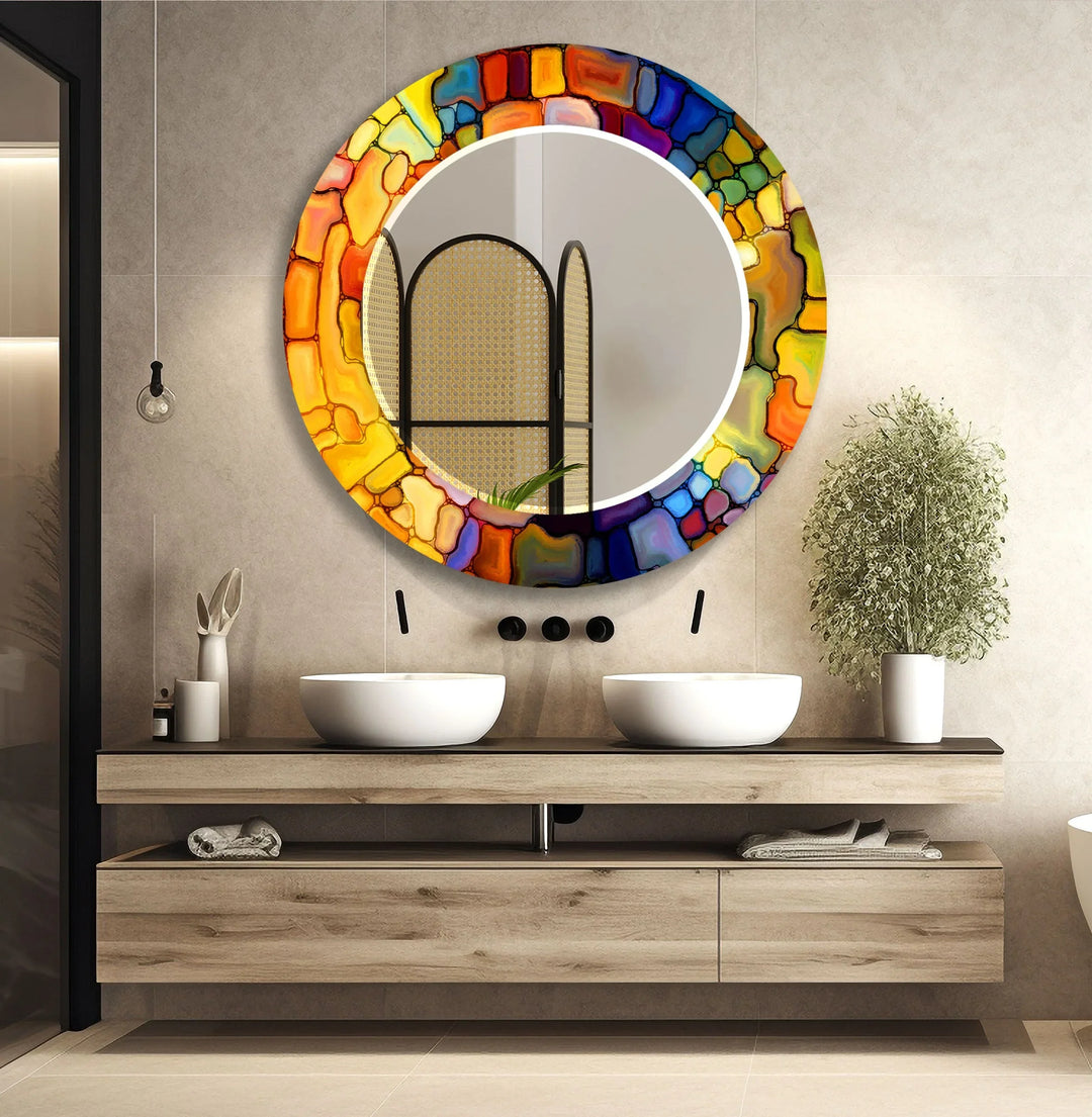 Yellow & Red Stained Wall Mirror Marble Wall Mirror