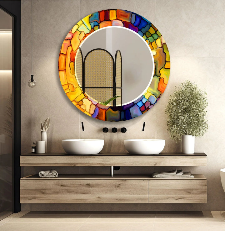 Yellow & Red Stained Wall Mirror Marble Wall Mirror
