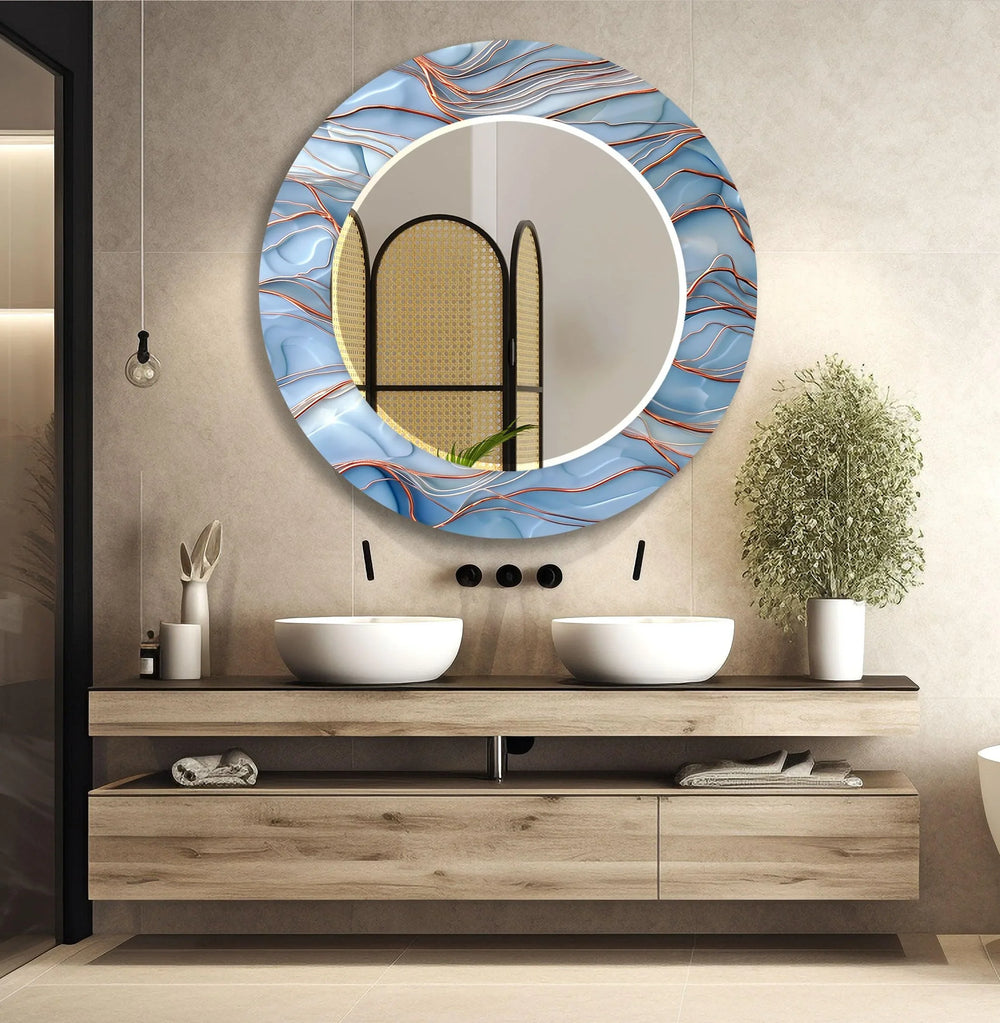 Silver & Orange Round Wall Mirror Abstract Wall Mirror