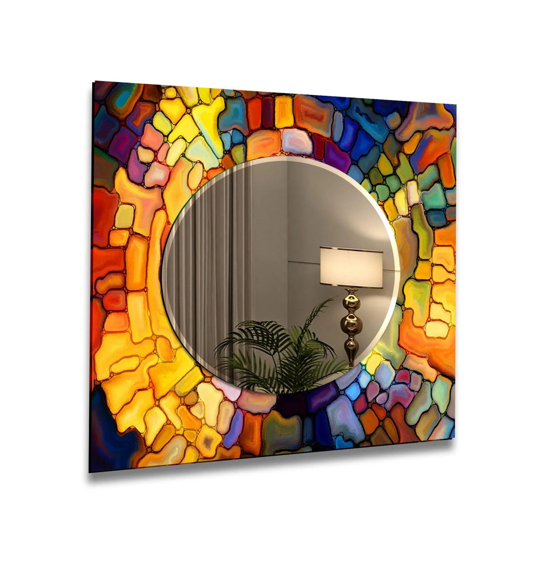 Yellow & Red Stained Wall Mirror Entryway Wall Mirror
