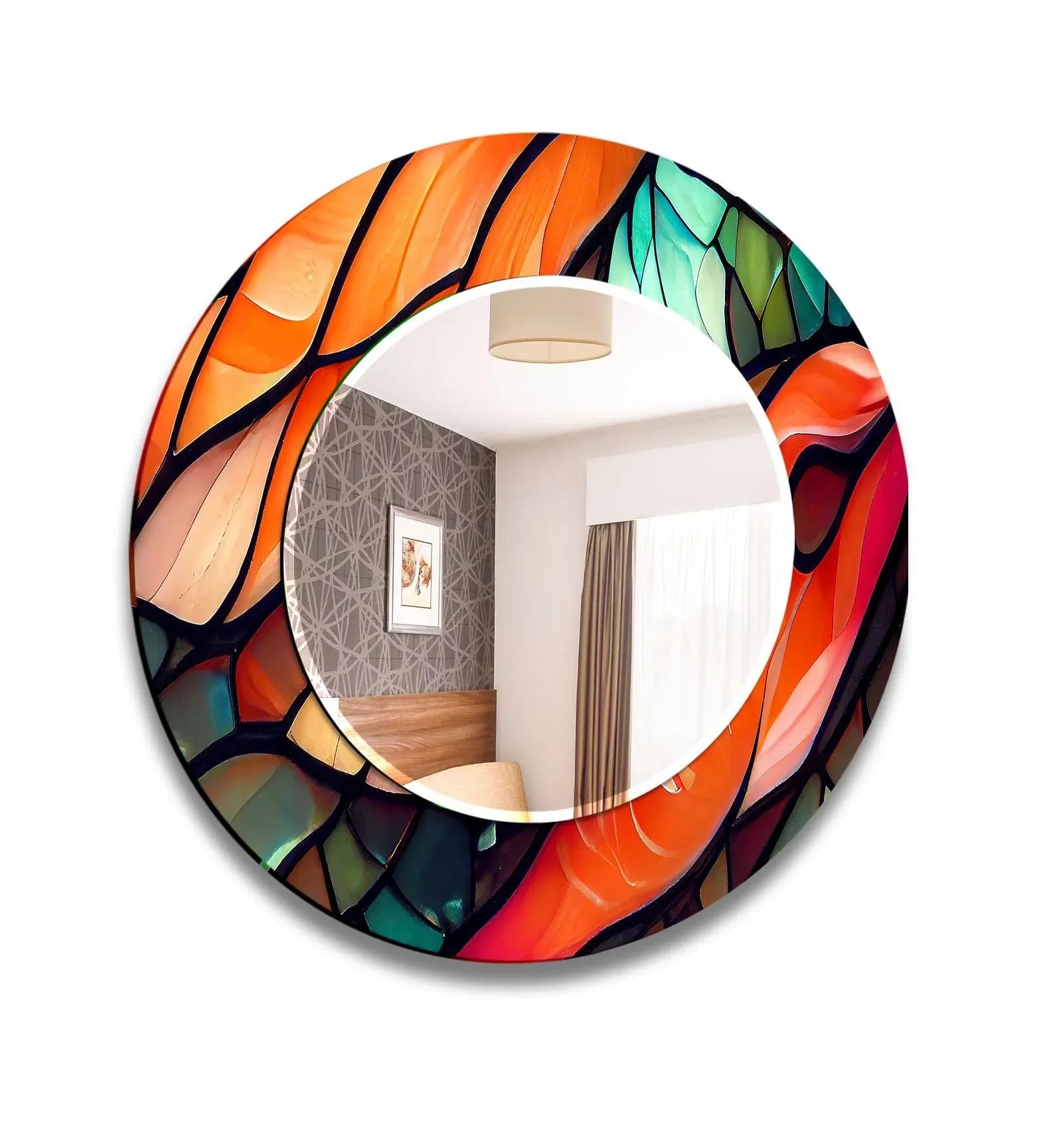 Orange & Green Round Wall Mirror Red Mirror