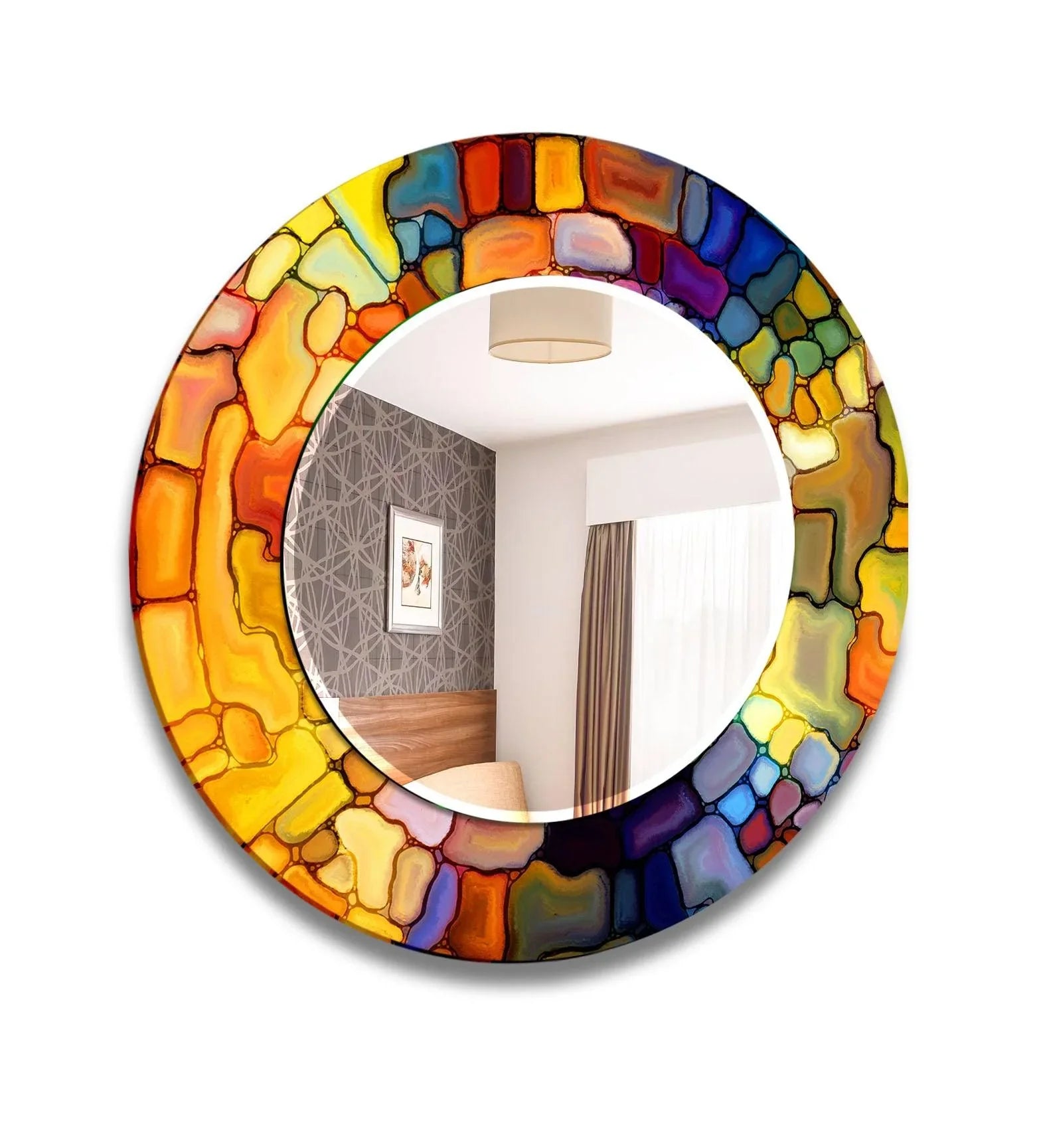 Stained Colored Stones Round Wall Mirror unique mirrors