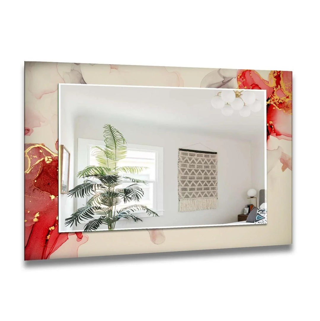 Beige Red Golden Details Wall Mirrors Living Room Wall Mirror