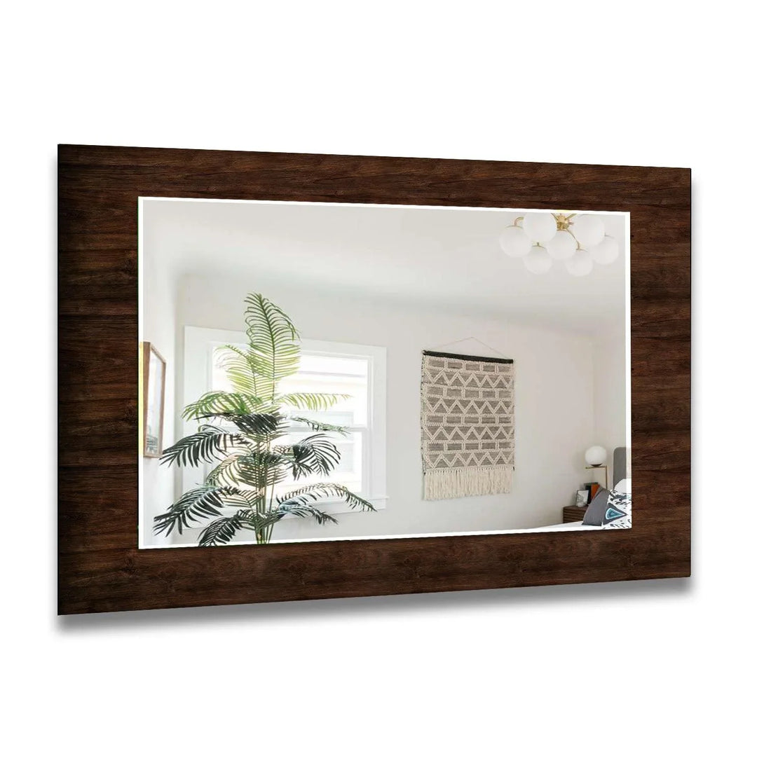 Dark Brown Wood Pattern Wall Mirror Bathroom Mirror