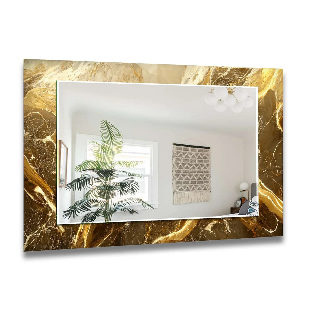 Vivid Golden Marble Wall Mirror Living Room Wall Mirror