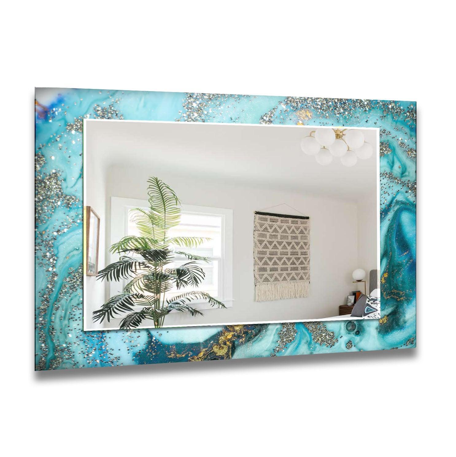 Light Blue Epoxy Wall Mirror Stained Glass Wall Mirror