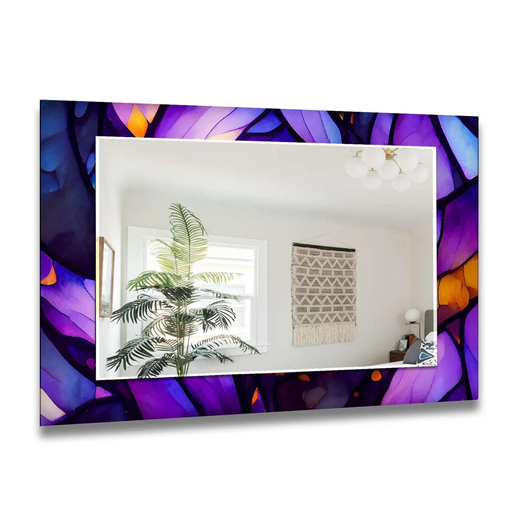 Purple Stained Flower Wall Mirror Abstract Wall Mirror