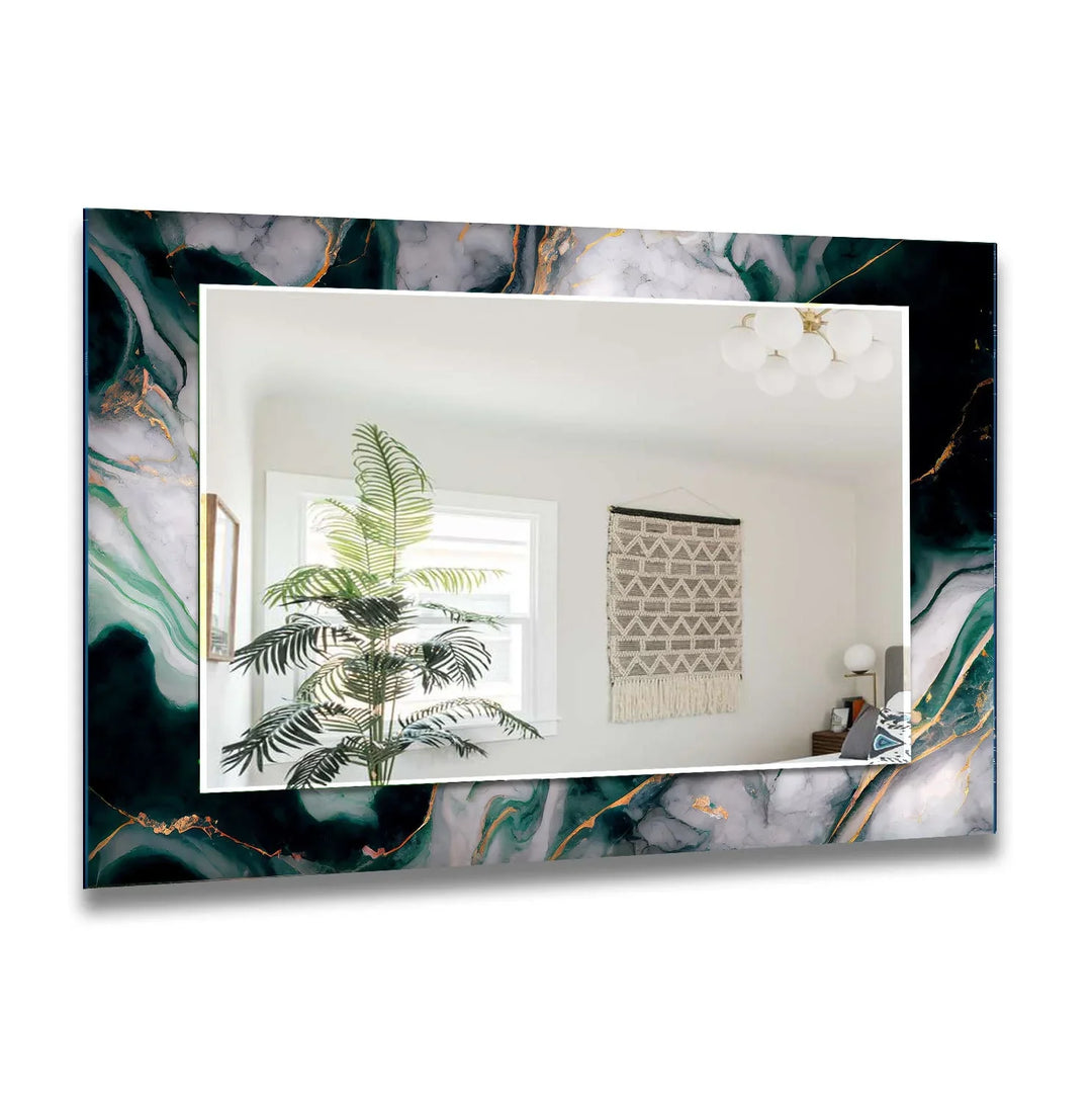 Green with Black Ink Abstract Wall Mirror Living Room Mirror