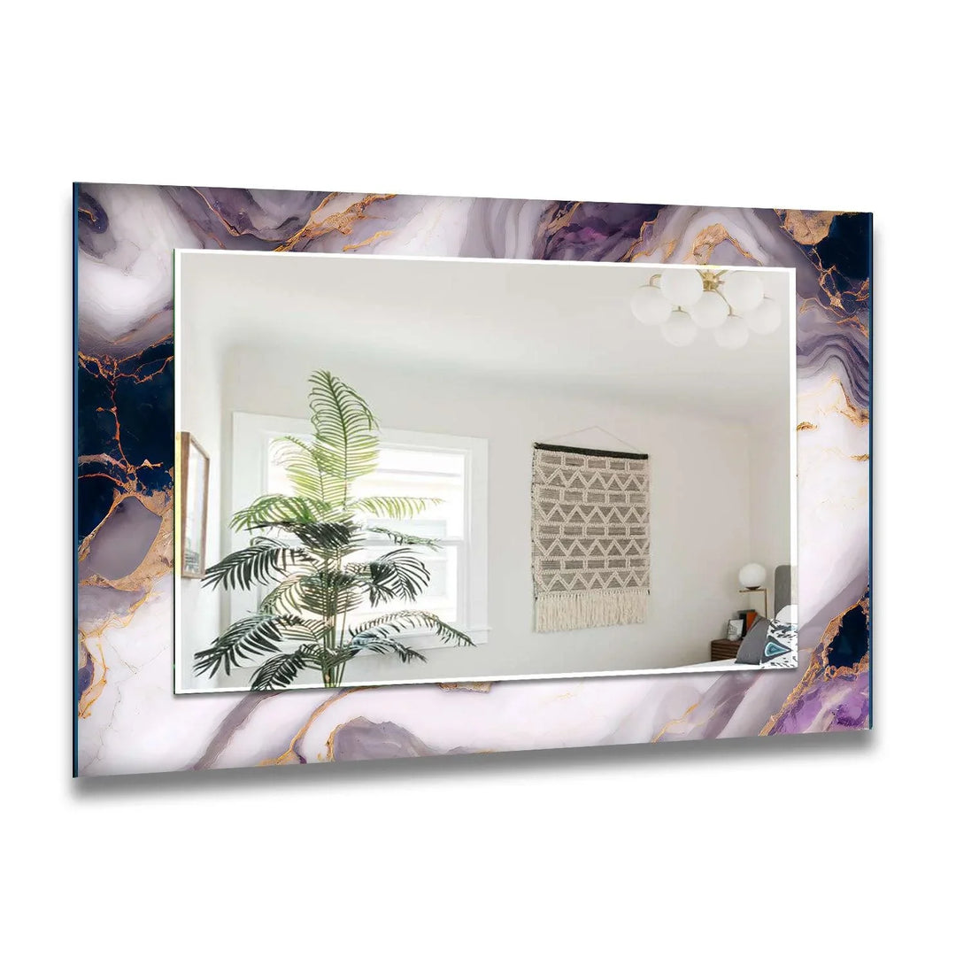Vibrant Purple And Gold Abstract Wall Mirror Living Room Wall Mirror