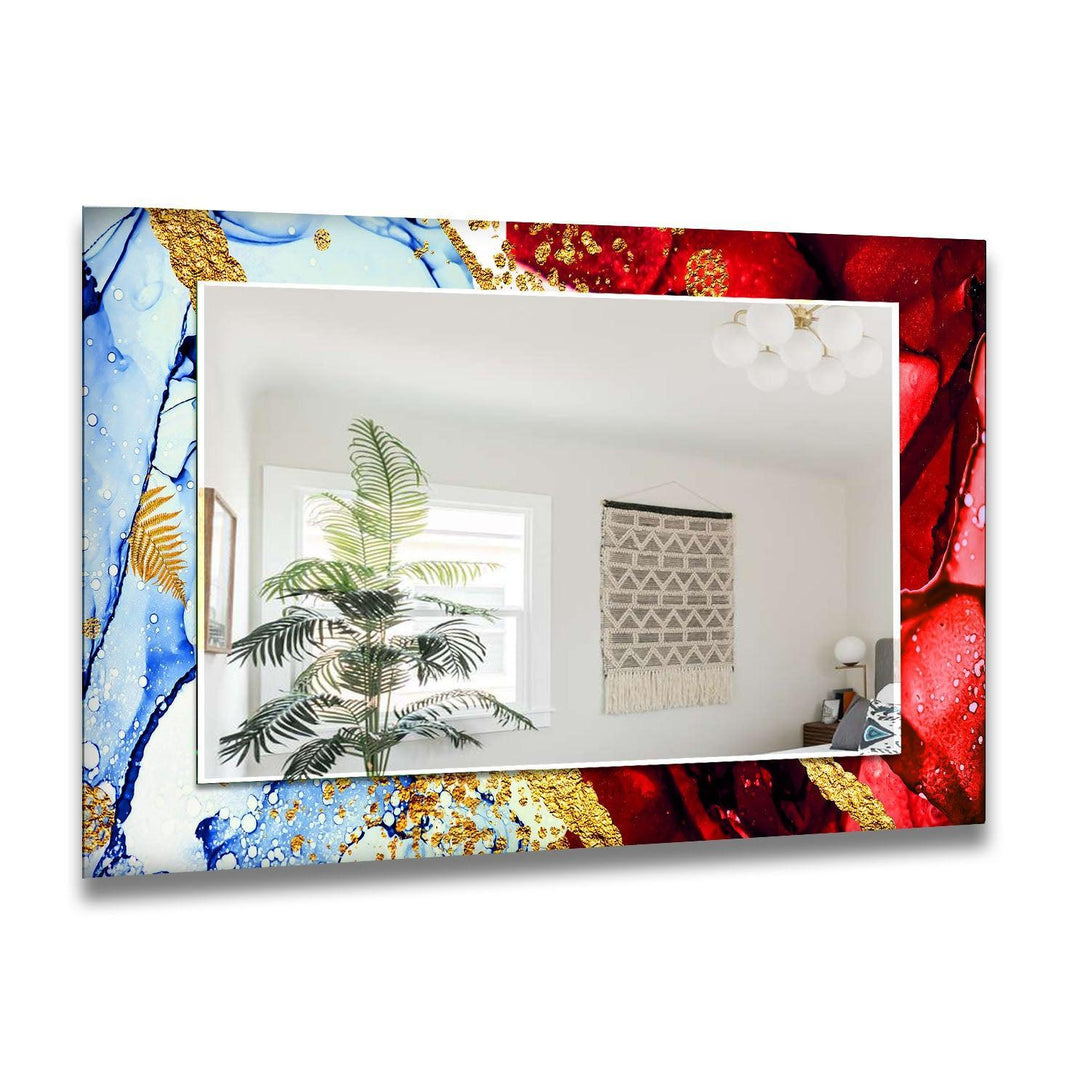 Blue & Red with Gold Wall Mirror mirror art