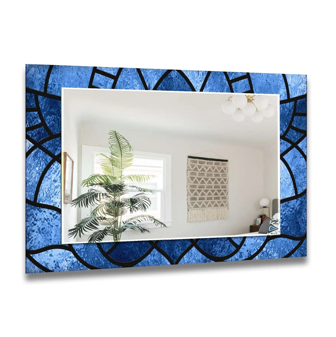 Navy Blue Stained Wall Mirrors Square Mirror