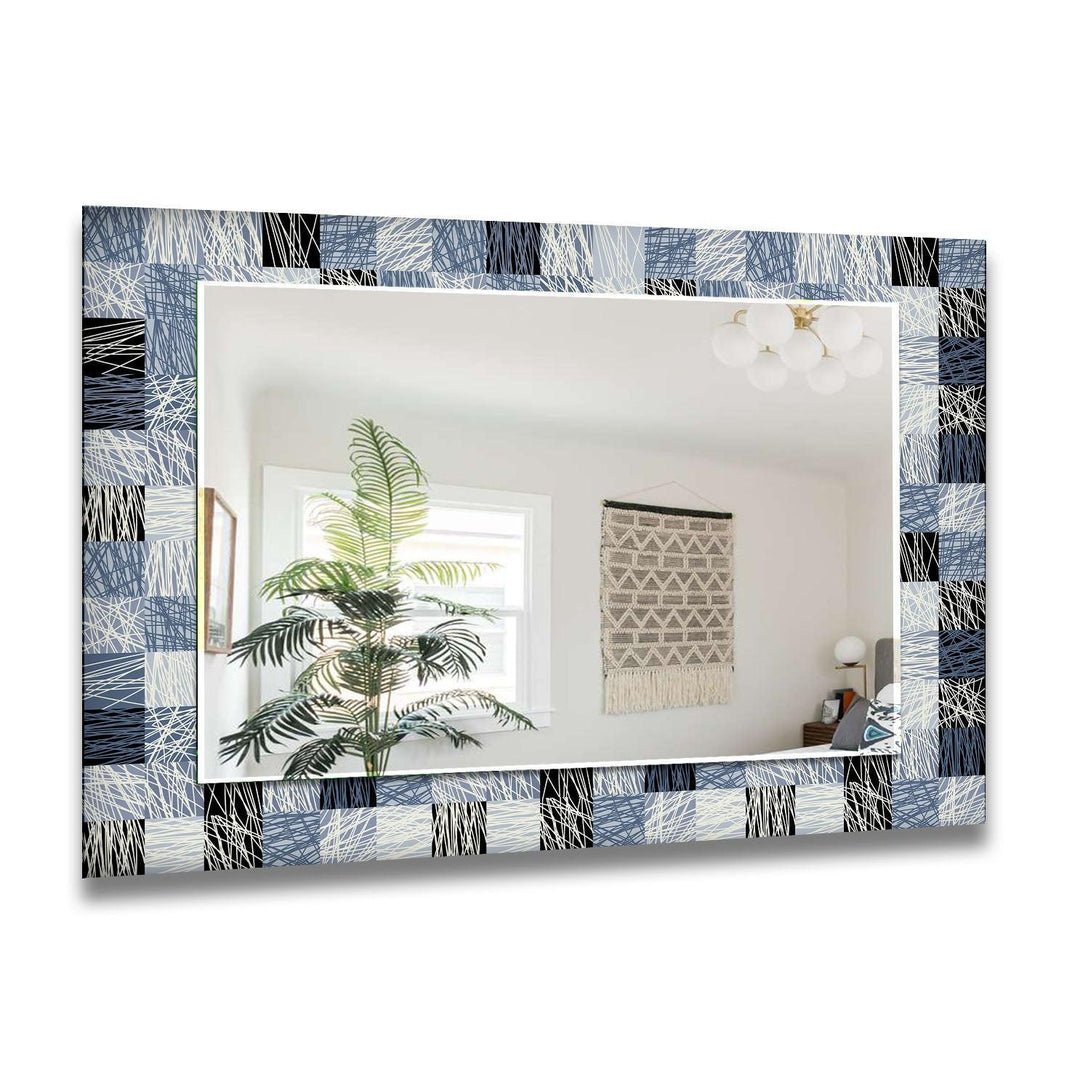 Blue & Gray Plaid Design Wall Mirror big mirror for living room