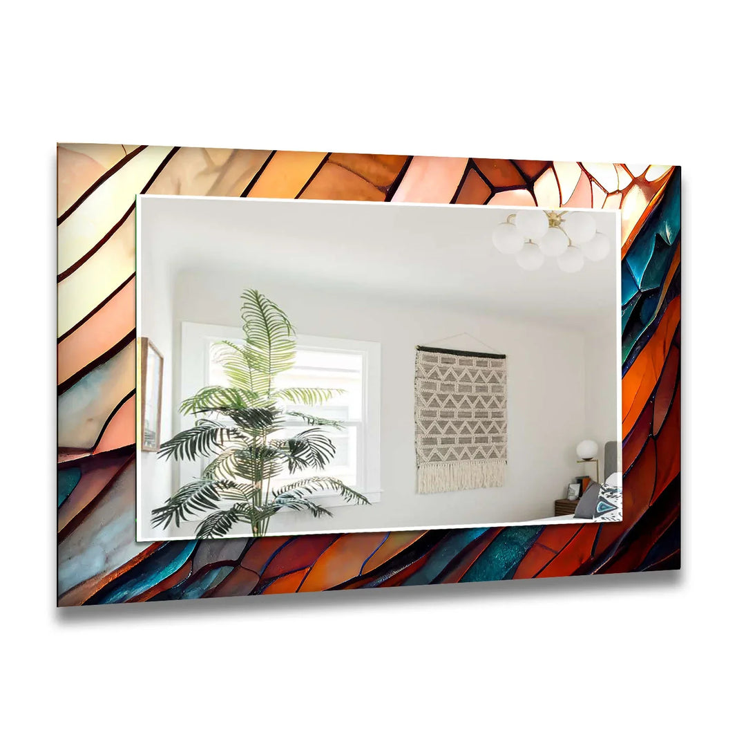 Amber Flame Glass Wall Mirror – Abstract Stained Frame - MyPhotoStation