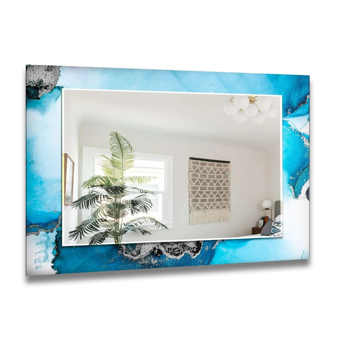 Blue and Silver Abstract Wall Mirror Living Room Wall Mirror