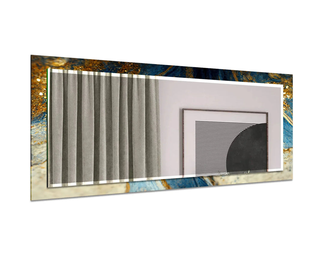Blue & Gold Marble Glass Wall Mirror – Elegant Abstract Accent Piece - MyPhotoStation