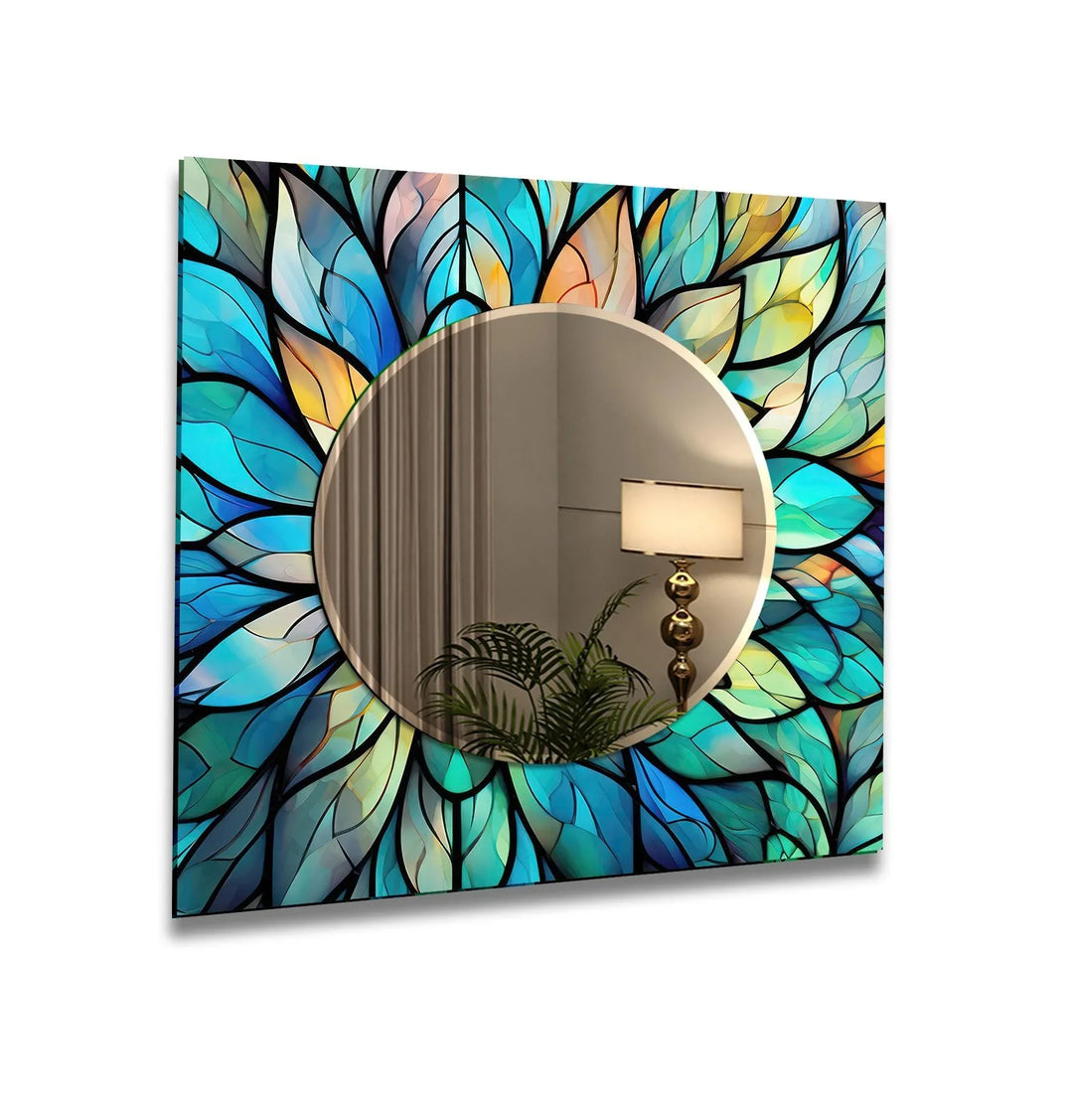 Turquoise & Blue Flower Wall Mirror Marble Wall Mirror